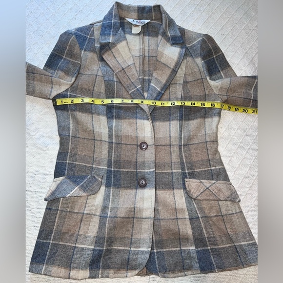 VTG 70s Jr. Things Plaid Wool Blend Blazer ILGWU Made in USA Academic Boho - Picture 10 of 14
